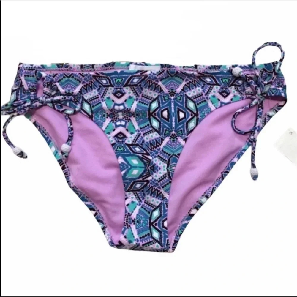 NWT Jessica Simpson Multi Color Print Bikini Bottom Size Large